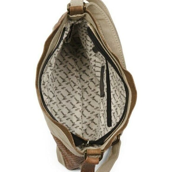 Mona B Upcycled Canvas and Leather Prism Shoulder Bag Eco Friendly Recycled - Picture 4 of 5